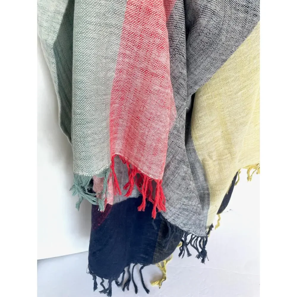 Anthropologie Colorblock Cotton Throw Blanket 60x70 Fringed